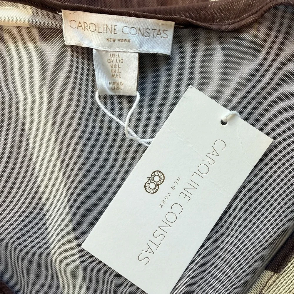 Caroline Constas Sheer Mesh Cover Up Maxi Dress Brown Cream Large NWT
